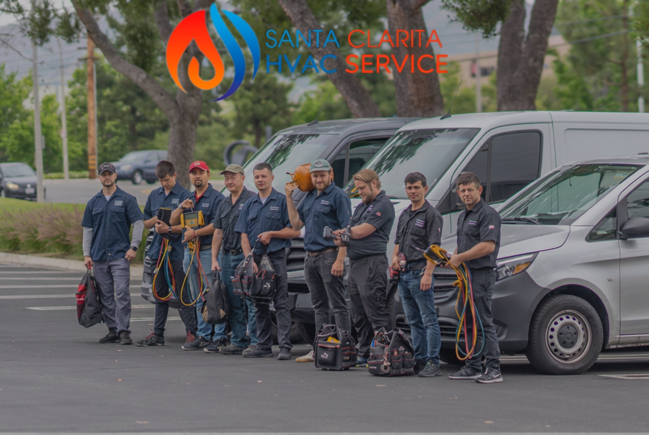 Santa Clarita HVAC Service team standing in front of their service vans