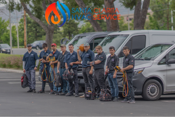 The SC HVAC Service team standing in front of their service vans in Santa Clarita